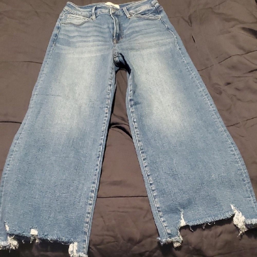 Women's Light Blue Wide-Leg Distressed Jeans